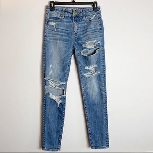 AEO American Eagle Hi- Rise Super Stretch Distressed Jegging/Jeans Short Sz 0
